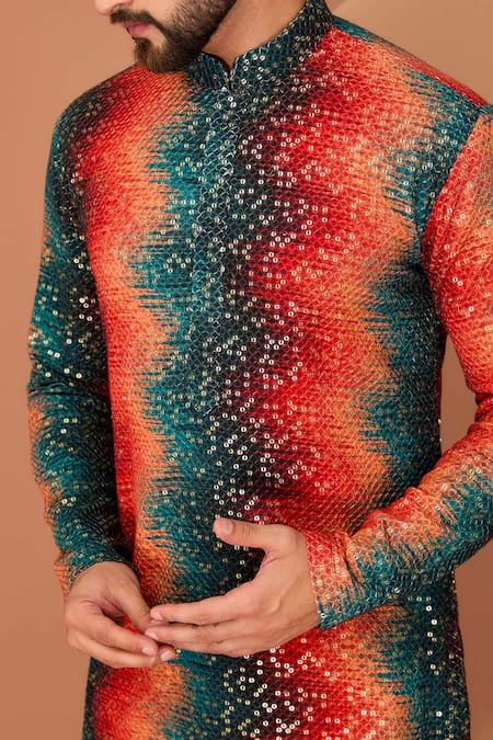 Buy Kasbah Multi Color Georgette Sequins Ombre Embroidered Kurta Online at Aza Fashions Buy_Kasbah_Multi Color Georgette Sequins Ombre Embroidered Kurta_Online_at_Aza_Fashions