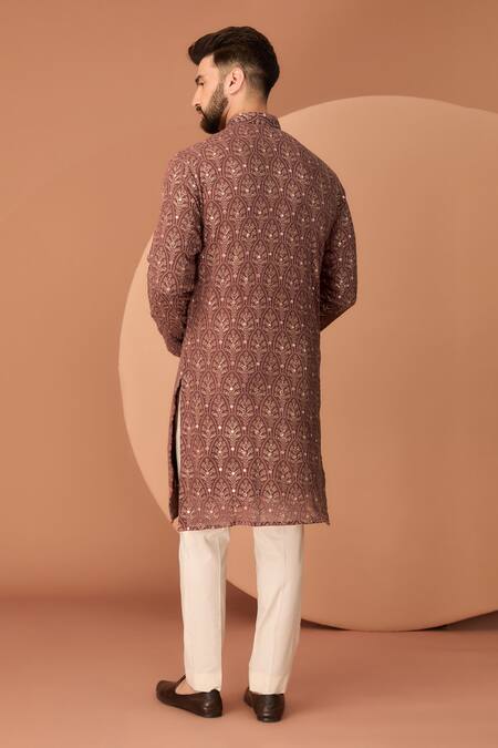 Shop Kasbah Brown Georgette Sequins, Embroidery Chikankari Thread Straight Kurta at Aza Fashions Shop_Kasbah_Brown Georgette Sequins, Embroidery Chikankari Thread Straight Kurta_at_Aza_Fashions