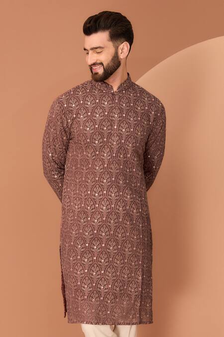 Kasbah Brown Georgette Sequins, Embroidery Chikankari Thread Straight Kurta Online at Aza Fashions Kasbah_Brown Georgette Sequins, Embroidery Chikankari Thread Straight Kurta_Online_at_Aza_Fashions