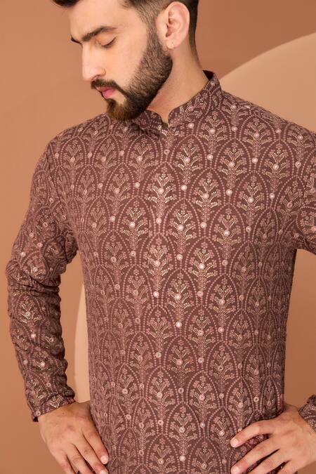 Buy Kasbah Brown Georgette Sequins, Embroidery Chikankari Thread Straight Kurta Online at Aza Fashions Buy_Kasbah_Brown Georgette Sequins, Embroidery Chikankari Thread Straight Kurta_Online_at_Aza_Fashions