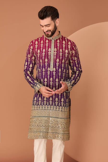 Kasbah_Multi Color Georgette Gota Patti Embroidered Ombre Kurta _Online_at_Aza_Fashions