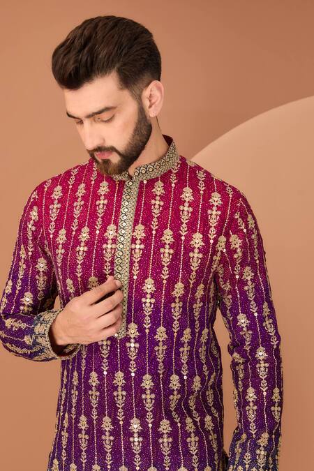 Buy_Kasbah_Multi Color Georgette Gota Patti Embroidered Ombre Kurta _Online_at_Aza_Fashions