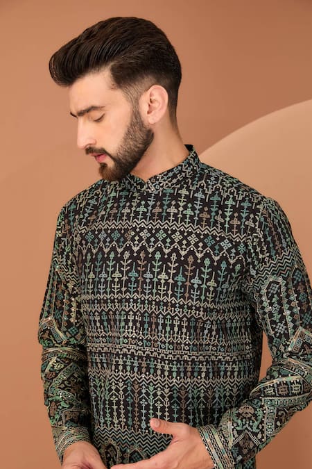 Buy_Kasbah_Black Silk Embroidery Kasuti Kurta _Online_at_Aza_Fashions