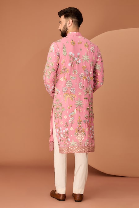 Shop Kasbah Pink Georgette Embroidery, Sequins Floral Thread Kurta at Aza Fashions Shop_Kasbah_Pink Georgette Embroidery, Sequins Floral Thread Kurta _at_Aza_Fashions