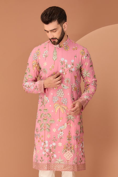 Kasbah Pink Georgette Embroidery, Sequins Floral Thread Kurta Online at Aza Fashions Kasbah_Pink Georgette Embroidery, Sequins Floral Thread Kurta _Online_at_Aza_Fashions