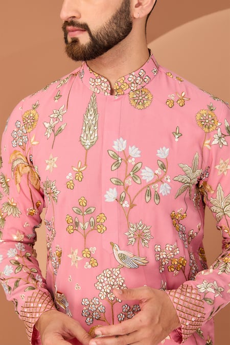 Buy Kasbah Pink Georgette Embroidery, Sequins Floral Thread Kurta Online at Aza Fashions Buy_Kasbah_Pink Georgette Embroidery, Sequins Floral Thread Kurta _Online_at_Aza_Fashions