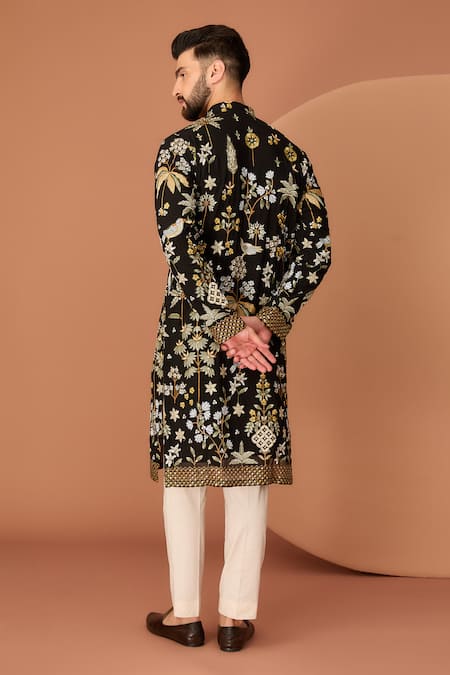 Shop Kasbah Black Georgette Sequins, Embroidery Floral And Fauna Thread Kurta at Aza Fashions Shop_Kasbah_Black Georgette Sequins, Embroidery Floral And Fauna Thread Kurta _at_Aza_Fashions