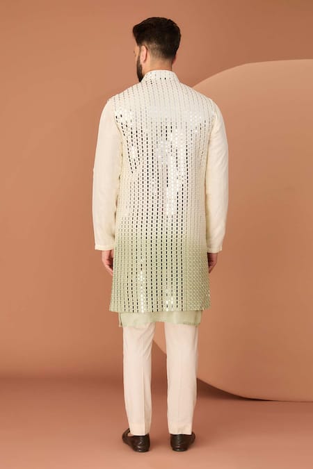 Shop_Kasbah_Green Silk Mirrors Embroidered Ombre Jacket _at_Aza_Fashions