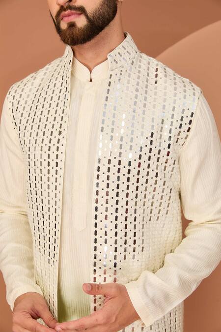 Shop_Kasbah_Green Silk Mirrors Embroidered Ombre Jacket _Online_at_Aza_Fashions
