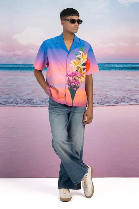 Siddhartha Bansal Blue Gingham Embroidery Evening Lover Half Sleeve Shirt 