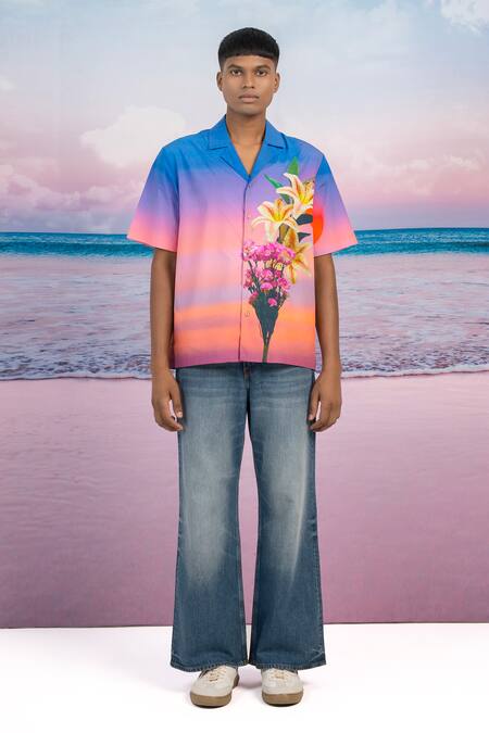 Siddhartha Bansal_Blue Gingham Embroidery Evening Lover Half Sleeve Shirt _Online_at_Aza_Fashions