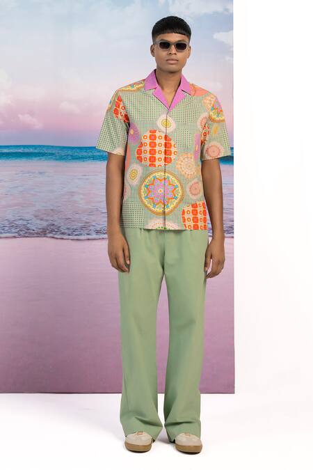 Siddhartha Bansal_Green Gingham Samsara Camp Abstract Print Shirt _Online_at_Aza_Fashions