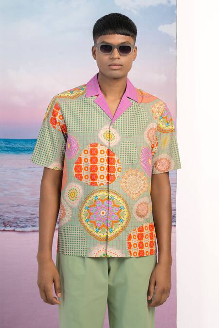 Siddhartha Bansal_Green Gingham Samsara Camp Abstract Print Shirt _at_Aza_Fashions