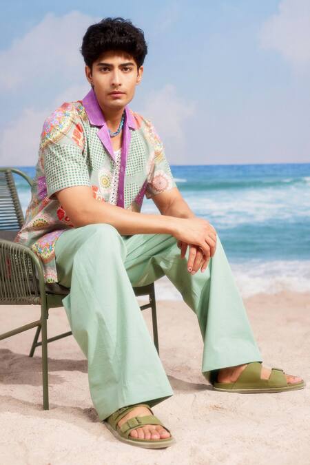 Buy_Siddhartha Bansal_Green Gingham Samsara Camp Abstract Print Shirt 