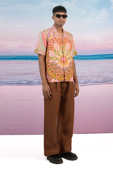 Siddhartha Bansal_Orange Gingham Carnival Camp Printed Shirt _Online_at_Aza_Fashions