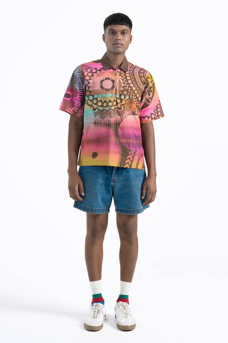 Siddhartha Bansal_Brown Gingham Life Time Camp Printed Shirt _Online_at_Aza_Fashions