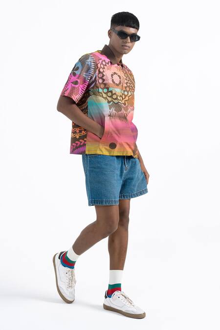 Buy_Siddhartha Bansal_Brown Gingham Life Time Camp Printed Shirt _Online_at_Aza_Fashions