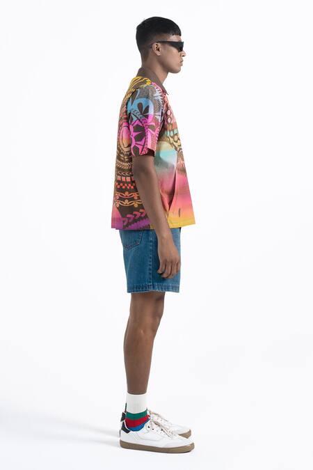 Shop_Siddhartha Bansal_Brown Gingham Life Time Camp Printed Shirt _Online_at_Aza_Fashions