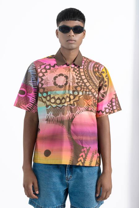 Siddhartha Bansal_Brown Gingham Life Time Camp Printed Shirt _at_Aza_Fashions