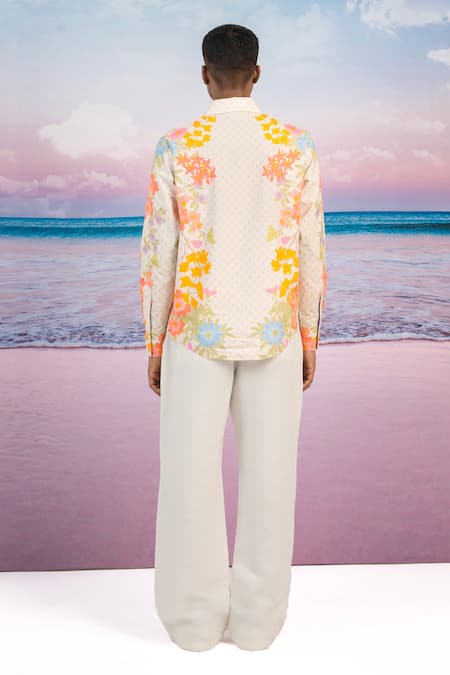 Shop Siddhartha Bansal Beige Gabardine Embroidery Joy Floral Print Shirt at Aza Fashions Shop_Siddhartha Bansal_Beige Gabardine Embroidery Joy Floral Print Shirt _at_Aza_Fashions