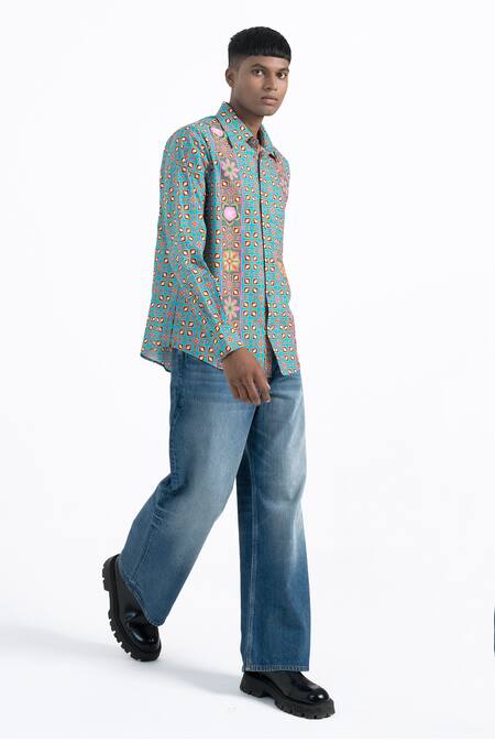 Buy Siddhartha Bansal Green Gingham Mexican Moon Printed Shirt Online at Aza Fashions Buy_Siddhartha Bansal_Green Gingham Mexican Moon Printed Shirt _Online_at_Aza_Fashions