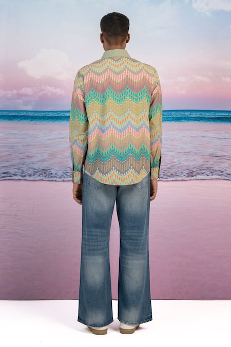 Shop Siddhartha Bansal Multi Color Gingham Summer Wave Printed Shirt at Aza Fashions Shop_Siddhartha Bansal_Multi Color Gingham Summer Wave Printed Shirt _at_Aza_Fashions
