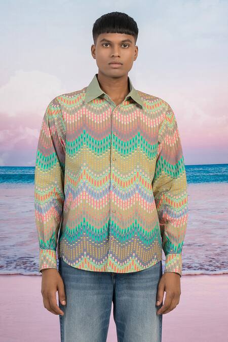 Buy Siddhartha Bansal Multi Color Gingham Summer Wave Printed Shirt Online at Aza Fashions Buy_Siddhartha Bansal_Multi Color Gingham Summer Wave Printed Shirt _Online_at_Aza_Fashions