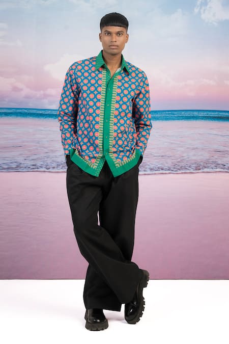 Siddhartha Bansal Blue Gingham Kaleidoscopic Print Shirt