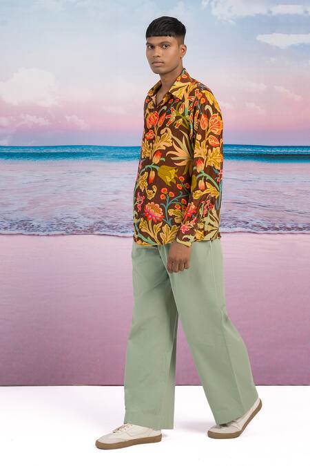 Siddhartha Bansal_Brown Silk Embroidery Bloom Floral Pattern Shirt _at_Aza_Fashions