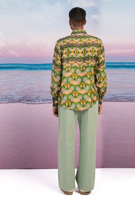 Shop Siddhartha Bansal Green Silk Feel Good Printed Shirt at Aza Fashions Shop_Siddhartha Bansal_Green Silk Feel Good Printed Shirt _at_Aza_Fashions