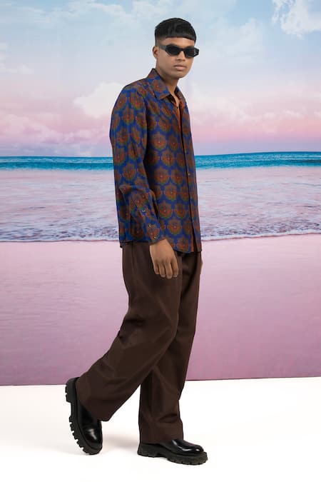 Shop_Siddhartha Bansal_Blue Silk Kashmir Printed Shirt _Online_at_Aza_Fashions