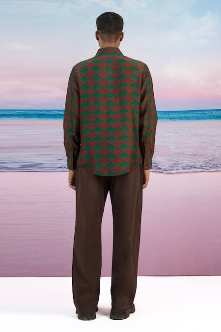 Shop Siddhartha Bansal Green Silk Embroidery Bohemian Rhapsody Printed Shirt at Aza Fashions Shop_Siddhartha Bansal_Green Silk Embroidery Bohemian Rhapsody Printed Shirt _at_Aza_Fashions