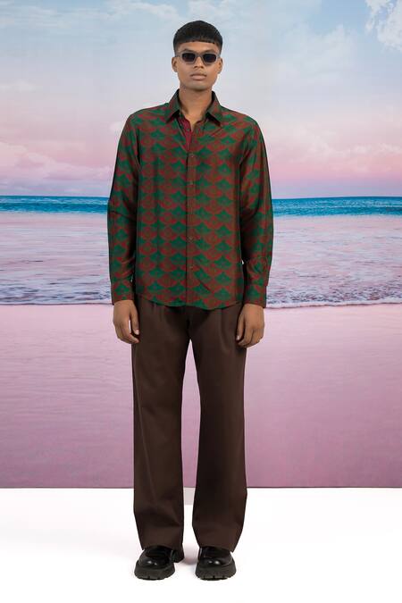 Siddhartha Bansal Green Silk Embroidery Bohemian Rhapsody Printed Shirt Online at Aza Fashions Siddhartha Bansal_Green Silk Embroidery Bohemian Rhapsody Printed Shirt _Online_at_Aza_Fashions