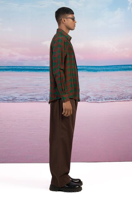 Shop Siddhartha Bansal Green Silk Embroidery Bohemian Rhapsody Printed Shirt Online at Aza Fashions Shop_Siddhartha Bansal_Green Silk Embroidery Bohemian Rhapsody Printed Shirt _Online_at_Aza_Fashions