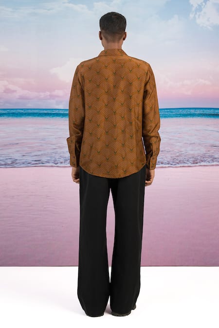 Shop Siddhartha Bansal Brown Silk Tiger Printed Shirt at Aza Fashions Shop_Siddhartha Bansal_Brown Silk Tiger Printed Shirt _at_Aza_Fashions