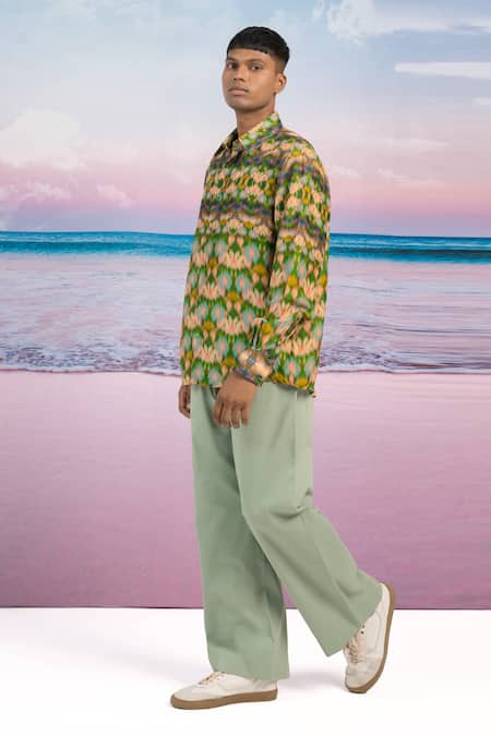 Buy Siddhartha Bansal Green Cotton, Twill Misty Solid Trouser Online at Aza Fashions Buy_Siddhartha Bansal_Green Cotton, Twill Misty Solid Trouser _Online_at_Aza_Fashions