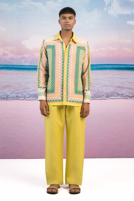 Siddhartha Bansal Yellow Linen Solid Straight Trouser Online at Aza Fashions Siddhartha Bansal_Yellow Linen Solid Straight Trouser _Online_at_Aza_Fashions