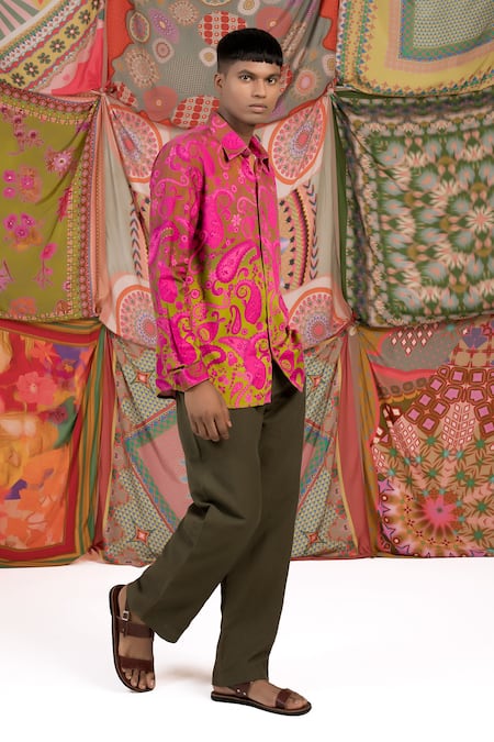 Buy Siddhartha Bansal Pink Cotton Satin Paisley Print Shirt Online at Aza Fashions Buy_Siddhartha Bansal_Pink Cotton Satin Paisley Print Shirt _Online_at_Aza_Fashions