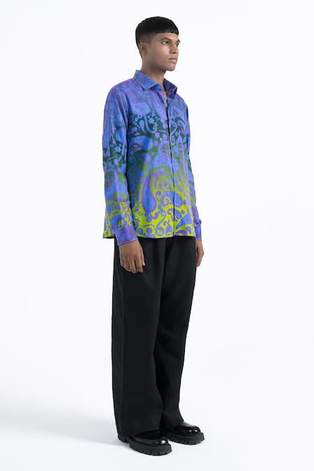 Buy Siddhartha Bansal Purple Cotton Satin Paisley Print Collared Shirt Online at Aza Fashions Buy_Siddhartha Bansal_Purple Cotton Satin Paisley Print Collared Shirt _Online_at_Aza_Fashions