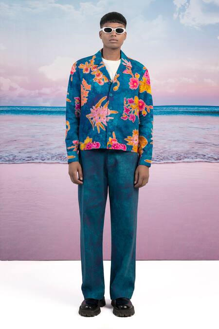 Buy_Siddhartha Bansal_Blue Cotton, Twill Seasons Trouser _Online_at_Aza_Fashions