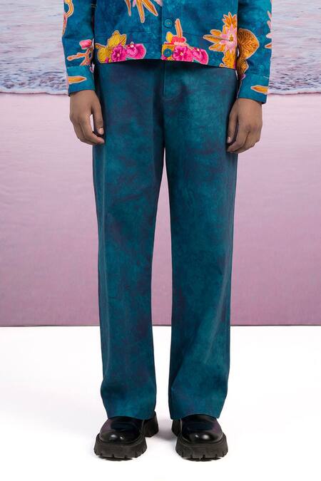 Shop_Siddhartha Bansal_Blue Cotton, Twill Seasons Trouser _Online_at_Aza_Fashions