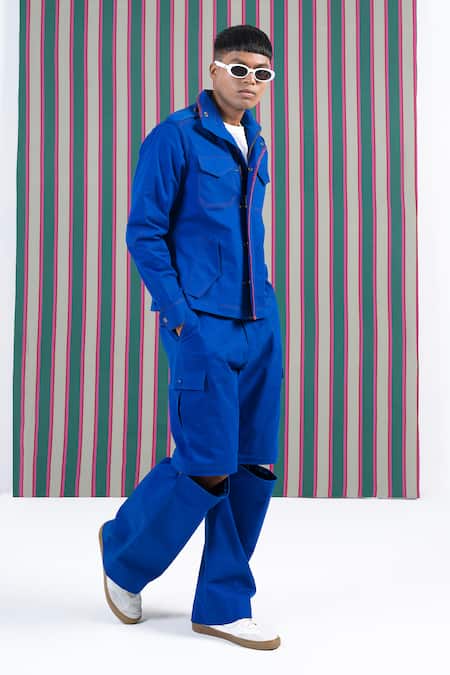 Siddhartha Bansal_Blue Cotton, Twill Epic Zip Off Cargo Trouser _Online_at_Aza_Fashions