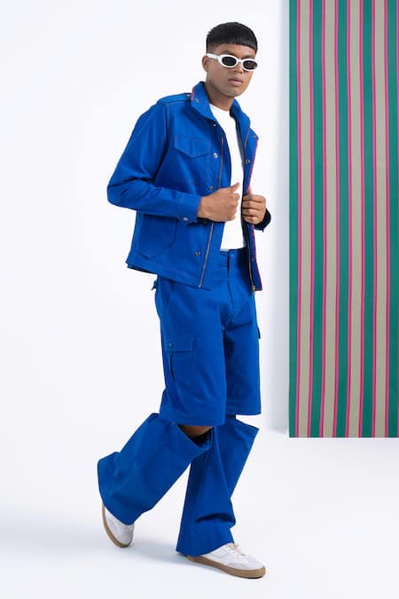 Siddhartha Bansal_Blue Cotton, Twill Epic Zip Off Cargo Trouser _at_Aza_Fashions