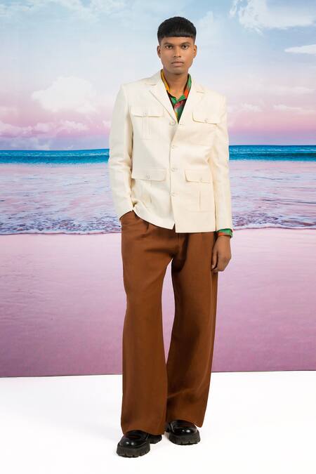 Siddhartha Bansal Brown Linen Earthy Solid Trouser Online at Aza Fashions Siddhartha Bansal_Brown Linen Earthy Solid Trouser _Online_at_Aza_Fashions