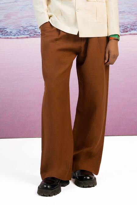 Buy Siddhartha Bansal Brown Linen Earthy Solid Trouser Online at Aza Fashions Buy_Siddhartha Bansal_Brown Linen Earthy Solid Trouser _Online_at_Aza_Fashions