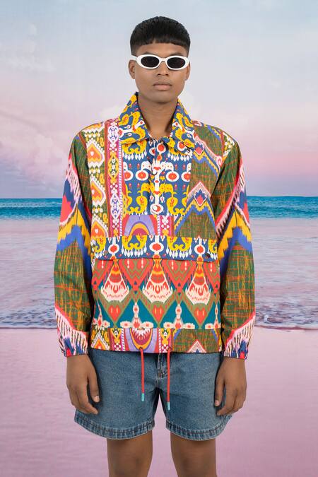 Shop Siddhartha Bansal Green Gingham Cant Change Me Pullover Jacket Online at Aza Fashions Shop_Siddhartha Bansal_Green Gingham Cant Change Me Pullover Jacket _Online_at_Aza_Fashions