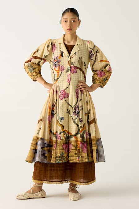 Cord Safari Print Button Down Jacket Dress 