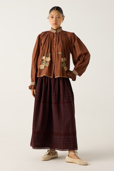 Cord Elsa Hand Embroidered Top & Skirt Set 