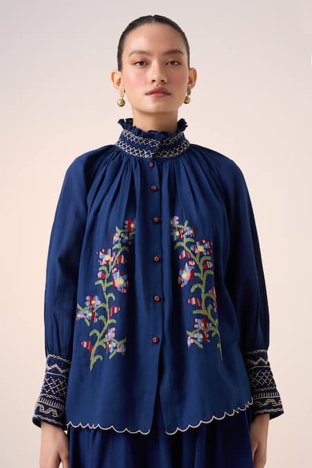 Cord Farmer Floral Embroidered Top 