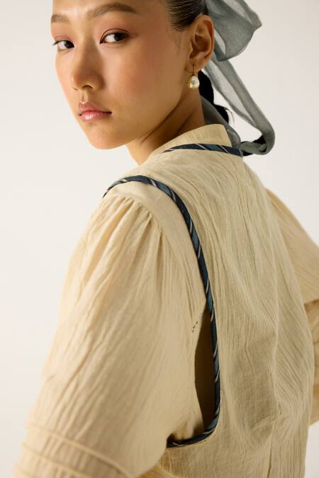 Shop_Cord_Ivory Cotton Embroidery, Applique Open Neck Janet Duck Gilet_Online_at_Aza_Fashions